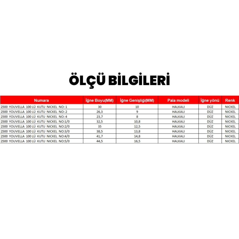 Youvella 2500 Jig Head İğnesi Delikli Uzun 100lü Kutu Nikel