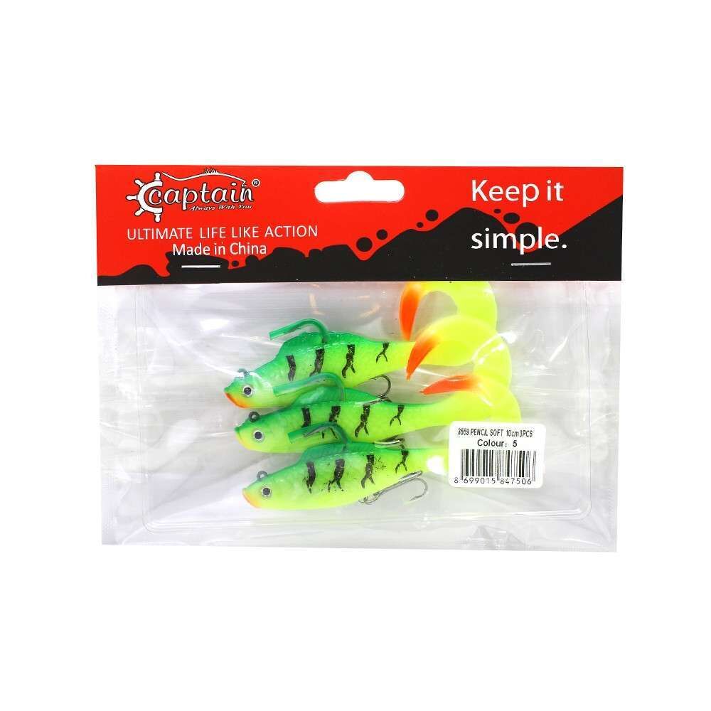 Captain 3559 Pencil Soft 10cm Levrek Silikonu 3lü Suni Balık 5