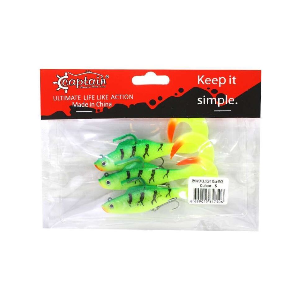 Captain 3559 Pencil Soft 10cm Levrek Silikonu 3lü Suni Balık 5