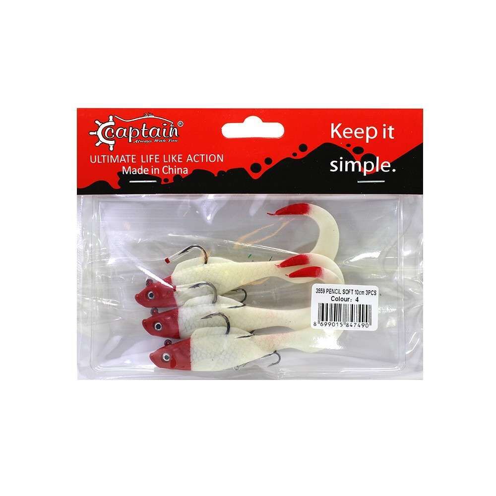 Captain 3559 Pencil Soft 10cm Levrek Silikonu 3lü Suni Balık 4