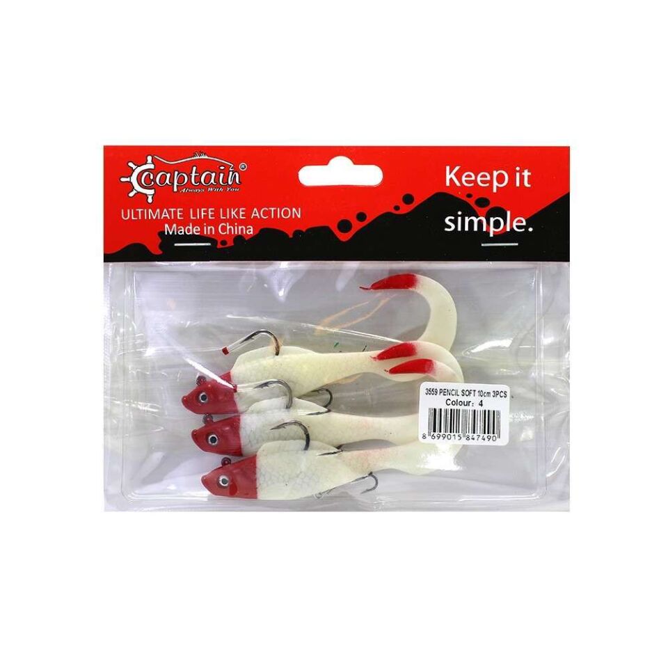 Captain 3559 Pencil Soft 10cm Levrek Silikonu 3lü Suni Balık 4