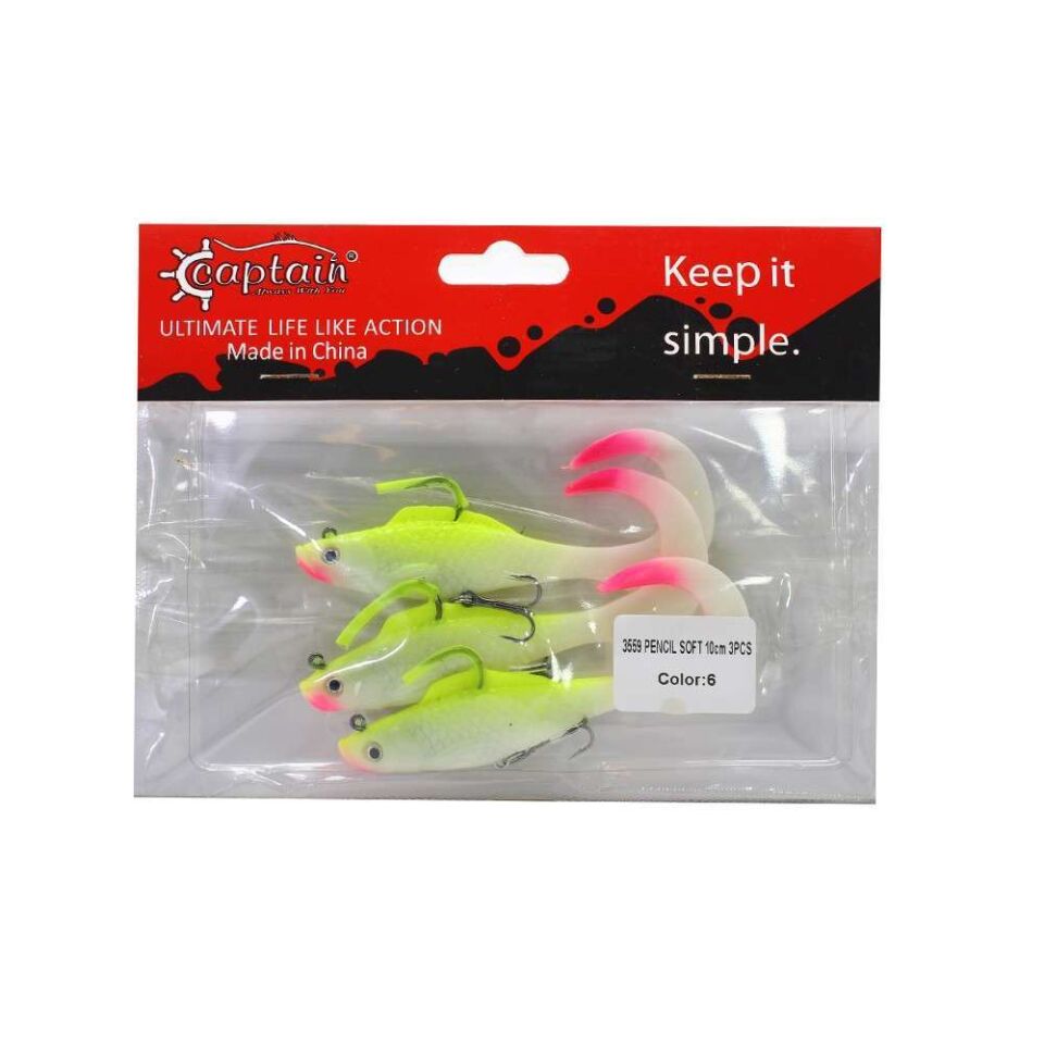 Captain 3559 Pencil Soft 10cm Levrek Silikonu 3lü Suni Balık 6