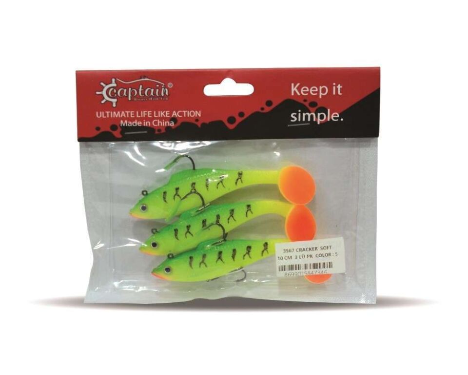 Captain 3567 Cracker Soft 10cm Levrek Turna Silikonu 3lü Set Suni Balık
