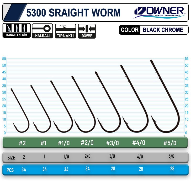 Owner 5300 Straight Shank Black Chrome İğne