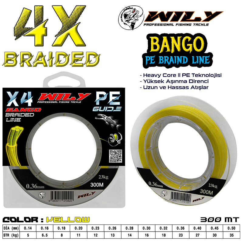 Wily Bango 4 Kat İp Misina 300 mt Sarı