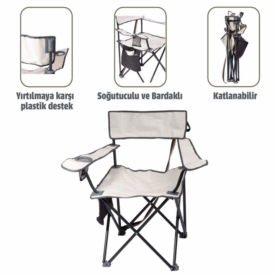Albastar Soğutuculu ve Bardaklı Kamp Sandalyesi BEYAZ - 2Lİ