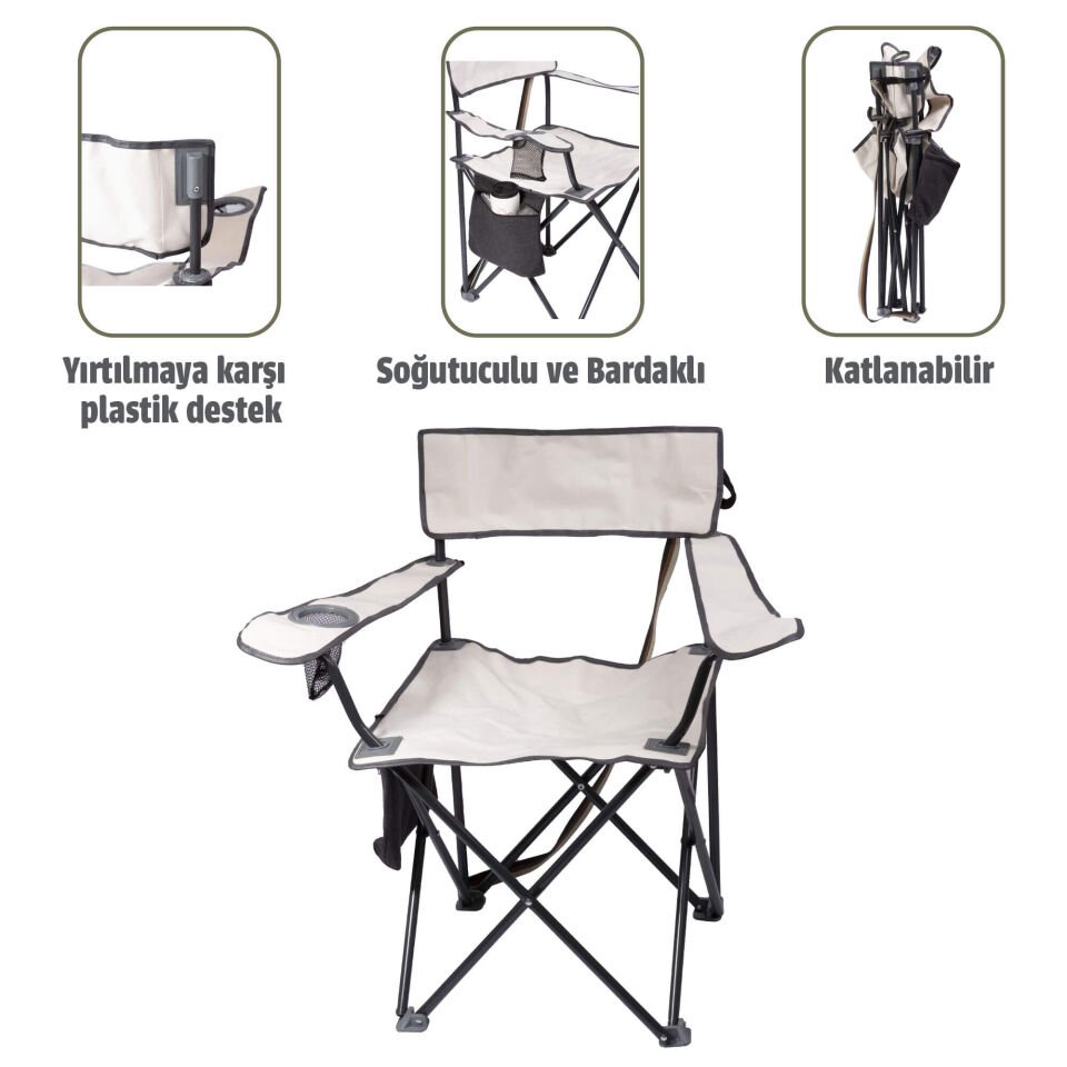 Albastar Soğutuculu ve Bardaklı Kamp Sandalyesi BEYAZ - 3LÜ