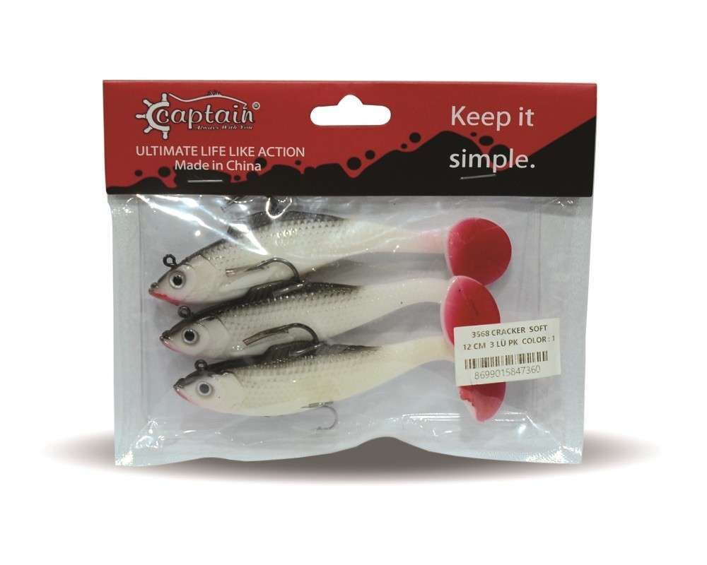 Captain 3568 Cracker Soft 12cm Levrek Turna Silikonu 3lü Set Suni Balık 1