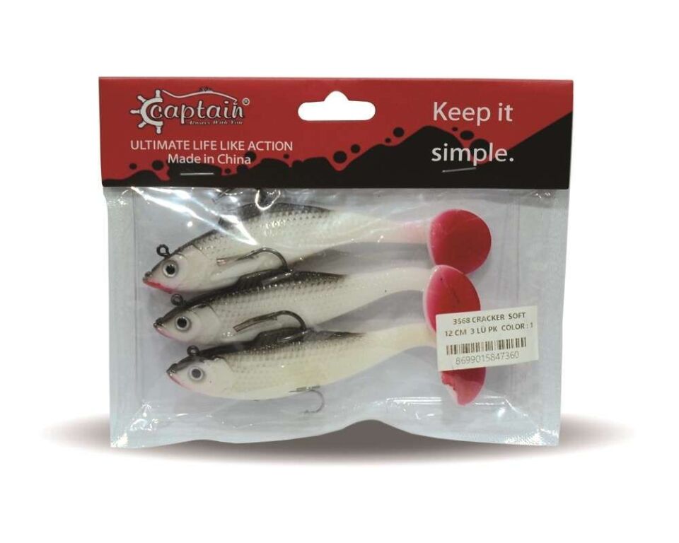 Captain 3568 Cracker Soft 12cm Levrek Turna Silikonu 3lü Set Suni Balık 1