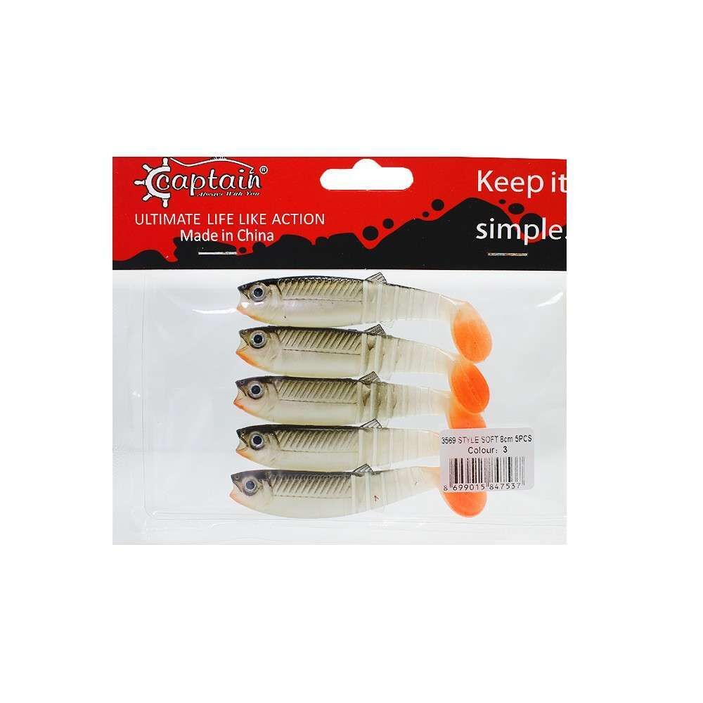 Captain 3569 Style Soft 8cm Levrek Silikonu 5li Paket Suni Yem 3