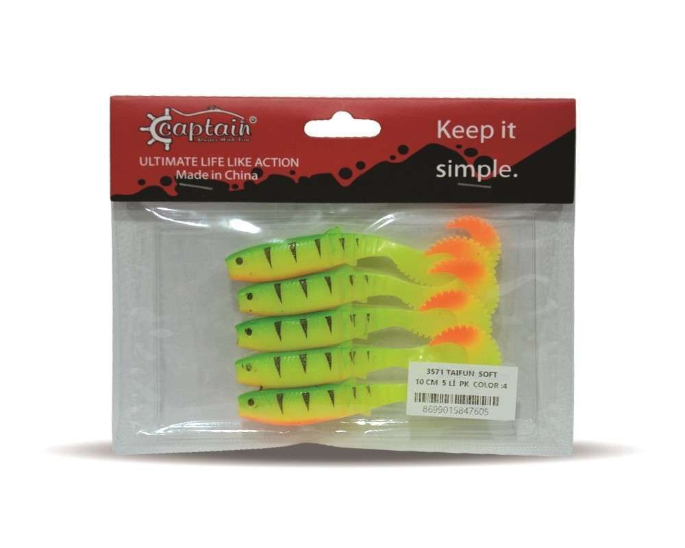 Captain 3571 Taifun Soft 10cm Levrek Silikonu 5li Paket Suni Yem 4