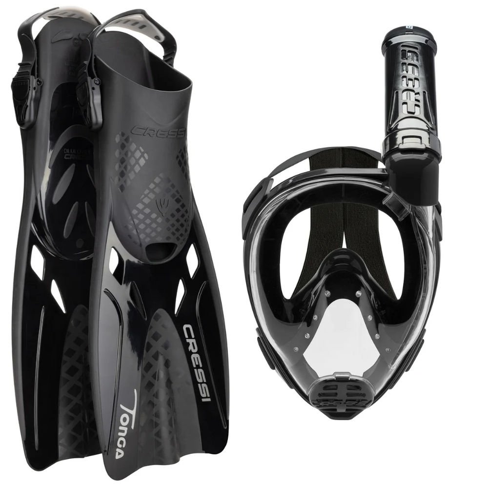 Cressi Baron Maske Şnorkel + Tonga Palet Seti BLACK-BLACK - S-M