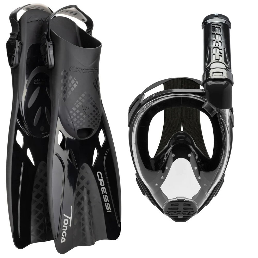 Cressi Baron Maske Şnorkel + Tonga Palet Seti BLACK-BLACK - L-XL
