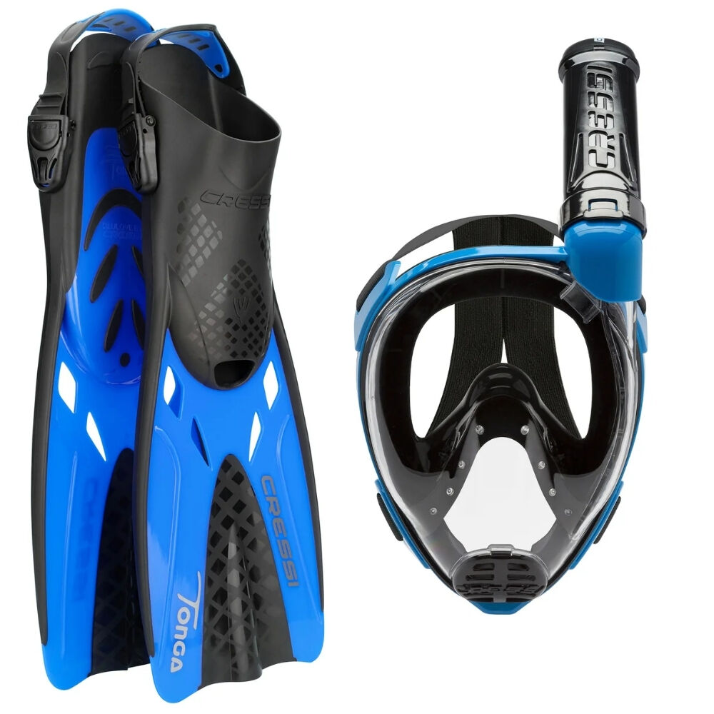 Cressi Baron Maske Şnorkel + Tonga Palet Seti BLACK-BLUE - L-XL