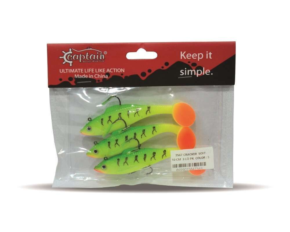 Captain 3567 Cracker Soft 10cm Levrek Turna Silikonu 3lü Set Suni Balık 5
