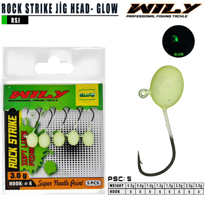 Wily Rock Strike Jighead Glow