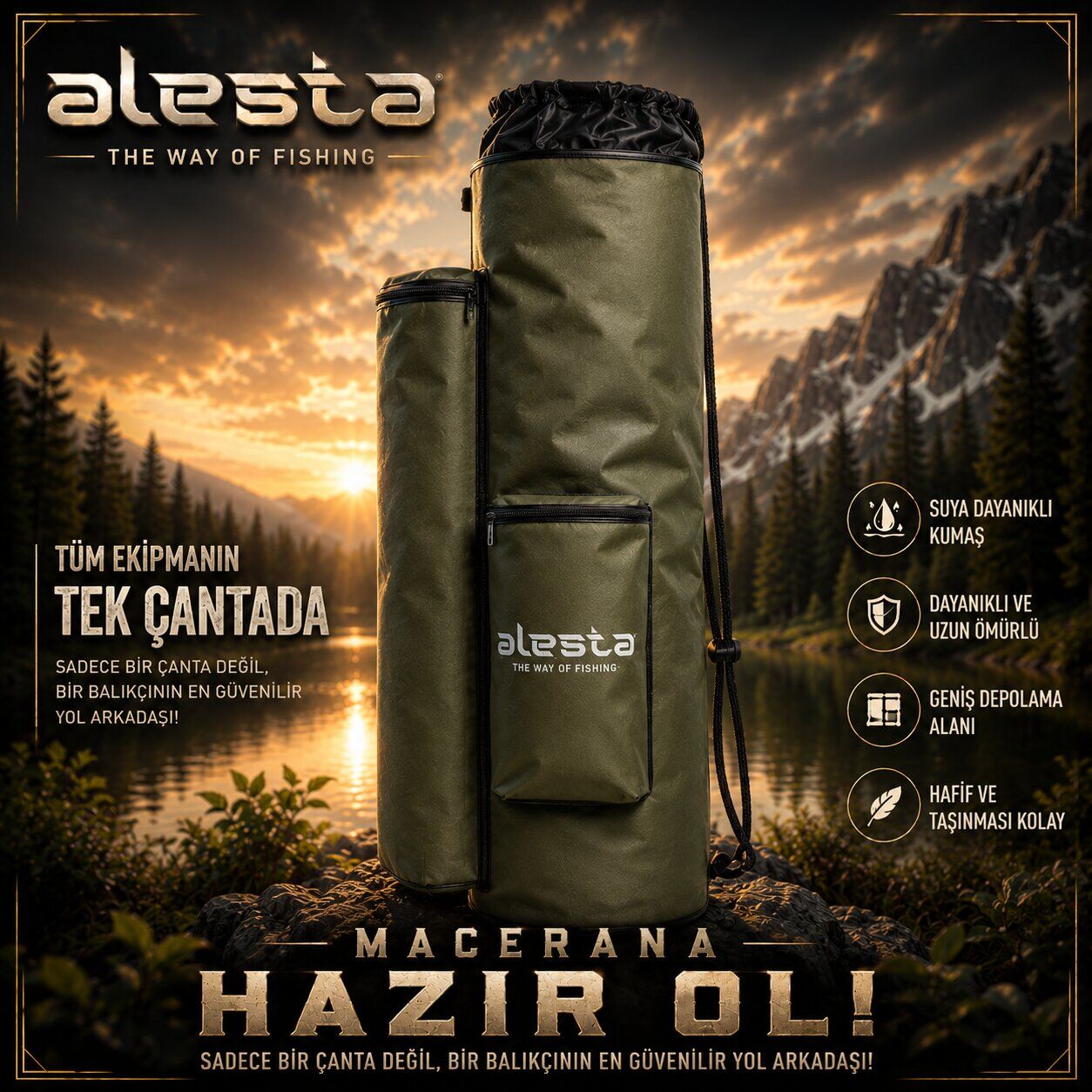 ÇOK AMAÇLI KAMIŞ VE MALZEME ÇANTASI 90X22CM HAKİ