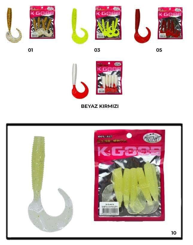 Mutant 3545 Runner Tail 8cm Levrek Silikonu 5li Paket Suni Yem