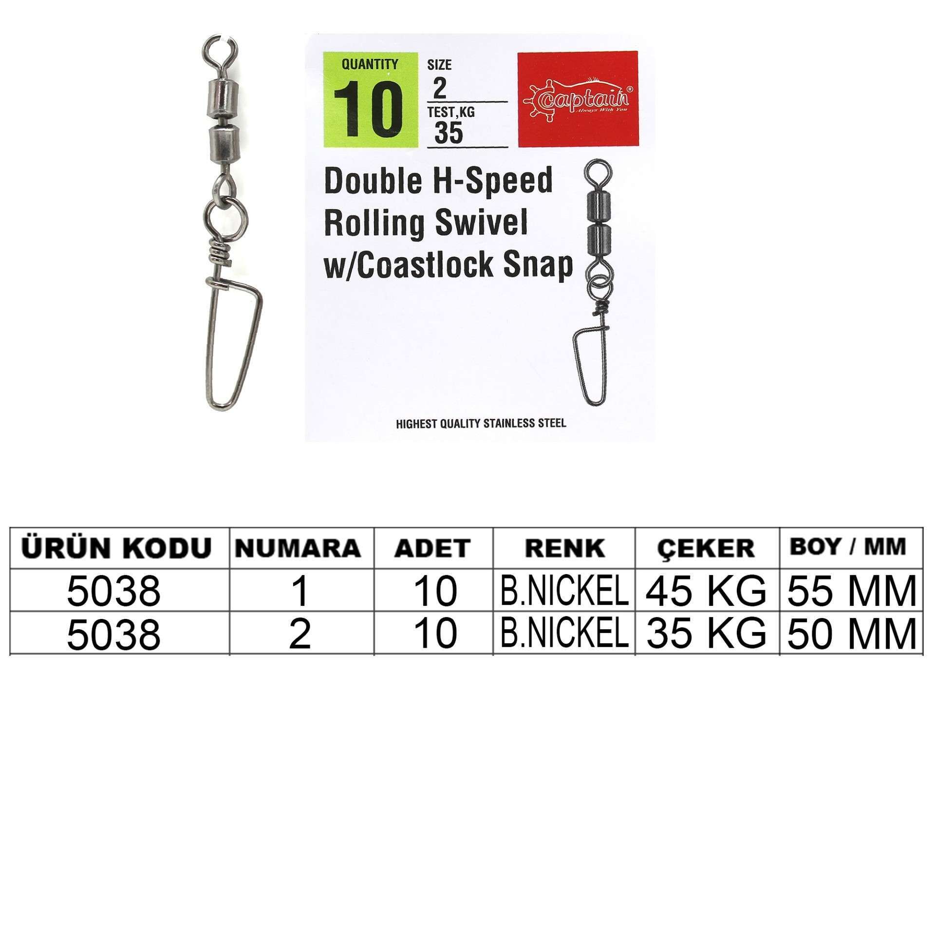 Captain 5038 Double Fırdöndülü Coastlok Klips 10lu Paket Black Nikel