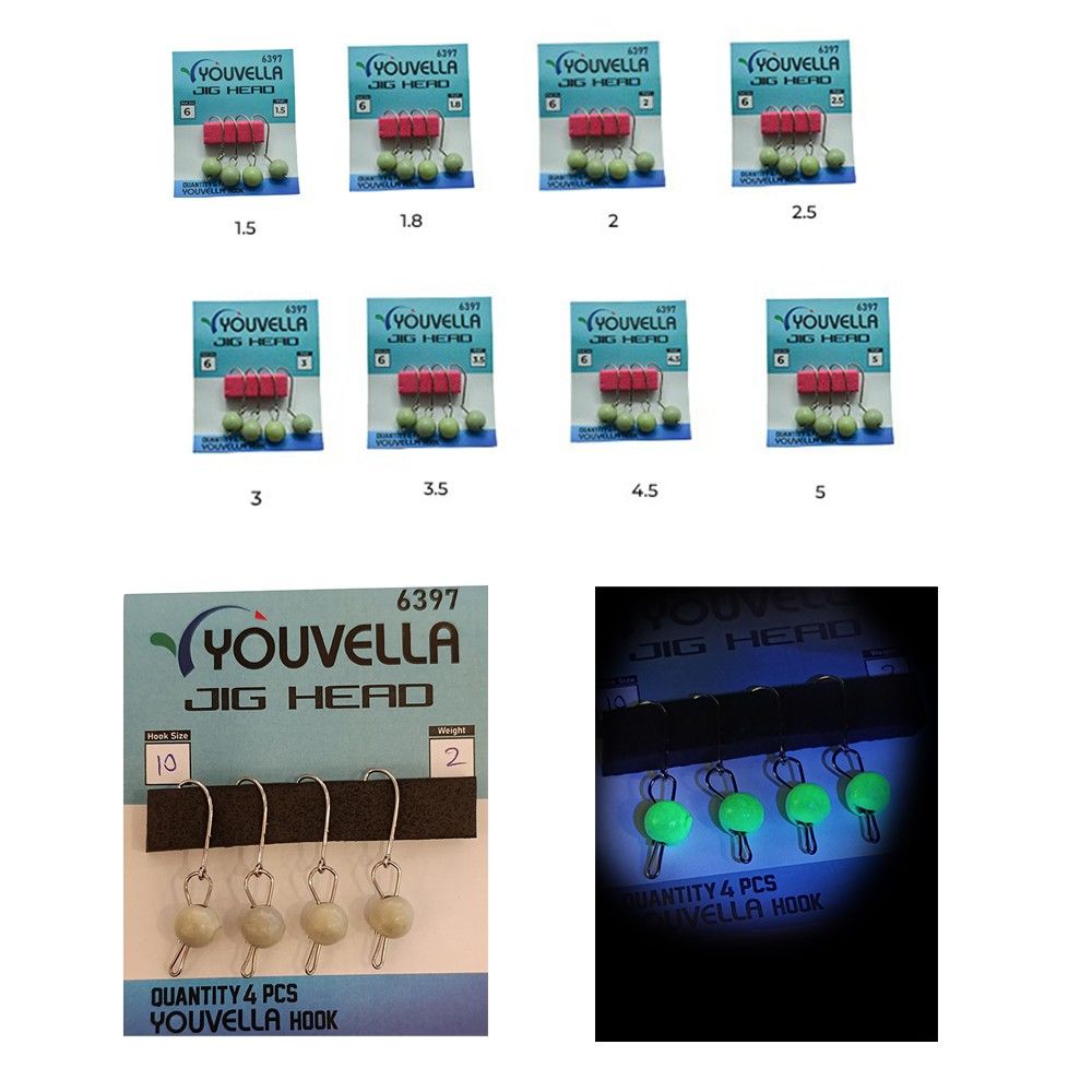 Youvella 6397 Mafsallı LRF Jig Head Glow Head 4'lü Paket