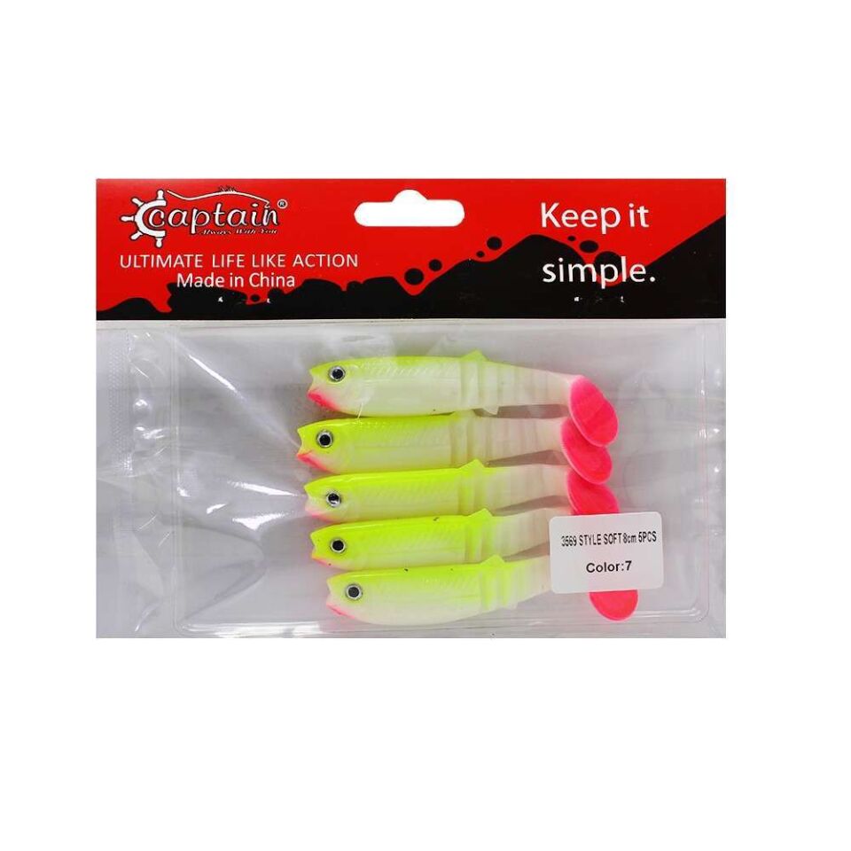 Captain 3569 Style Soft 8cm Levrek Silikonu 5li Paket Suni Yem