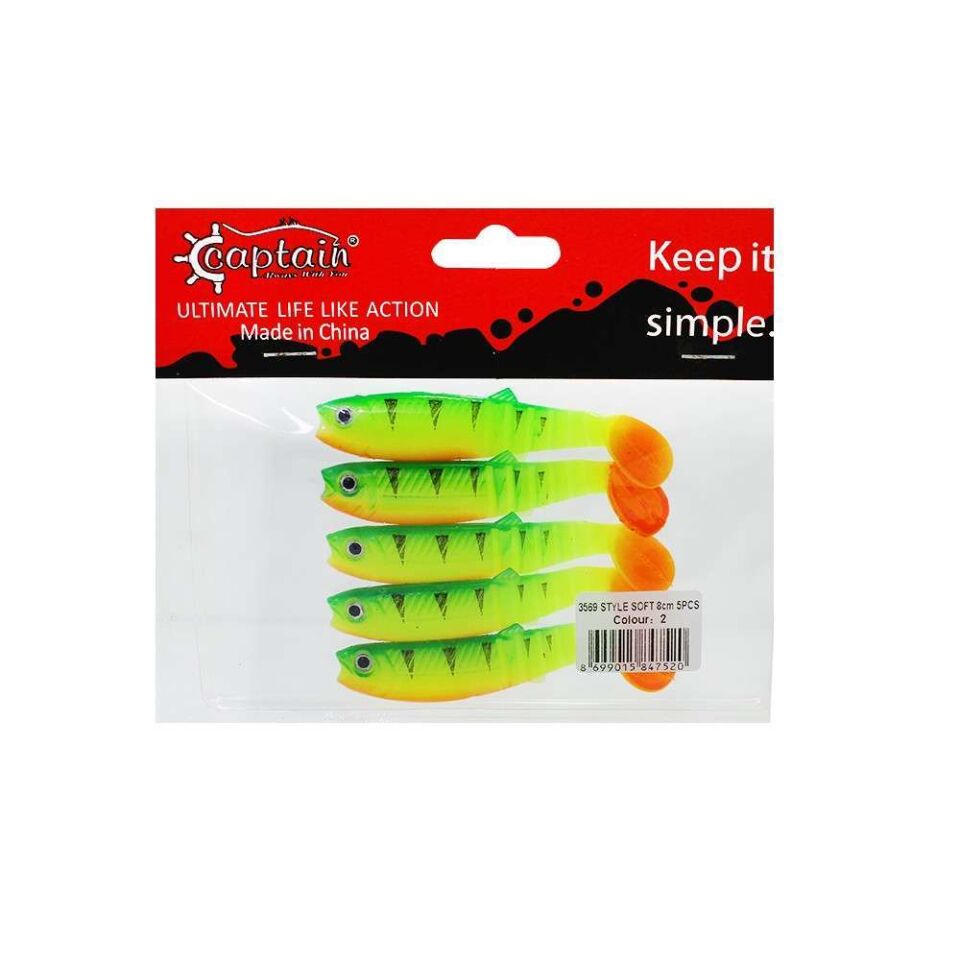 Captain 3569 Style Soft 8cm Levrek Silikonu 5li Paket Suni Yem