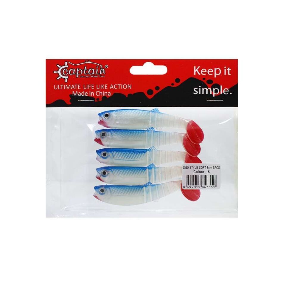 Captain 3569 Style Soft 8cm Levrek Silikonu 5li Paket Suni Yem