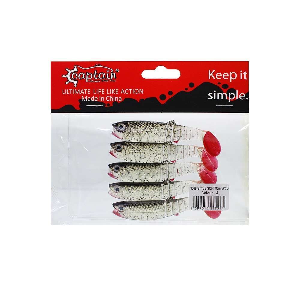 Captain 3569 Style Soft 8cm Levrek Silikonu 5li Paket Suni Yem 4