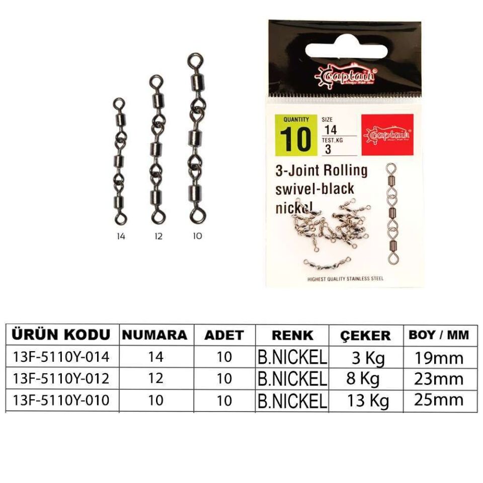 Captain 5110 3 Zincir Rulmanlı Fırdöndü 10lu Paket Black Nikel