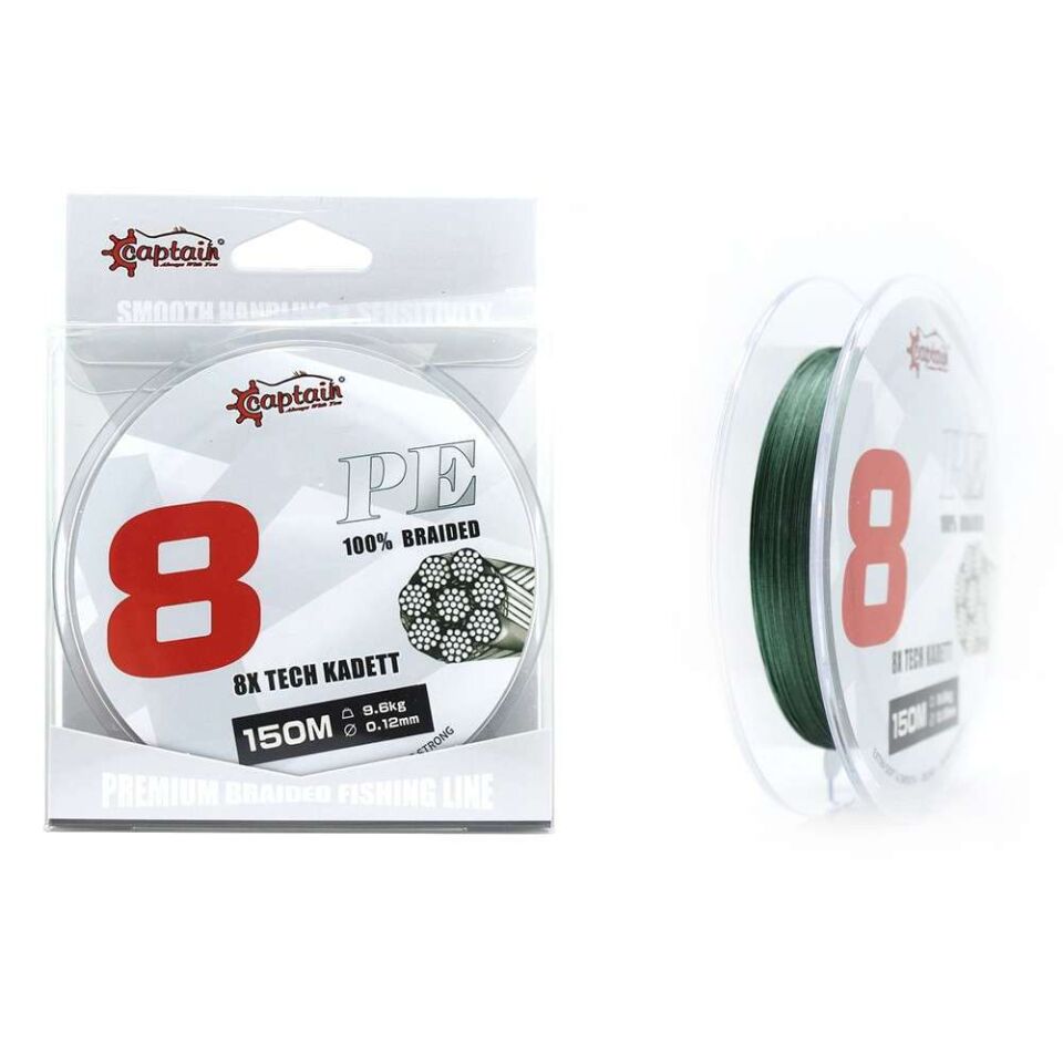 Captain X8 Kadett Tech PE 8 Örgü Spin İpi 150mt Dark Green