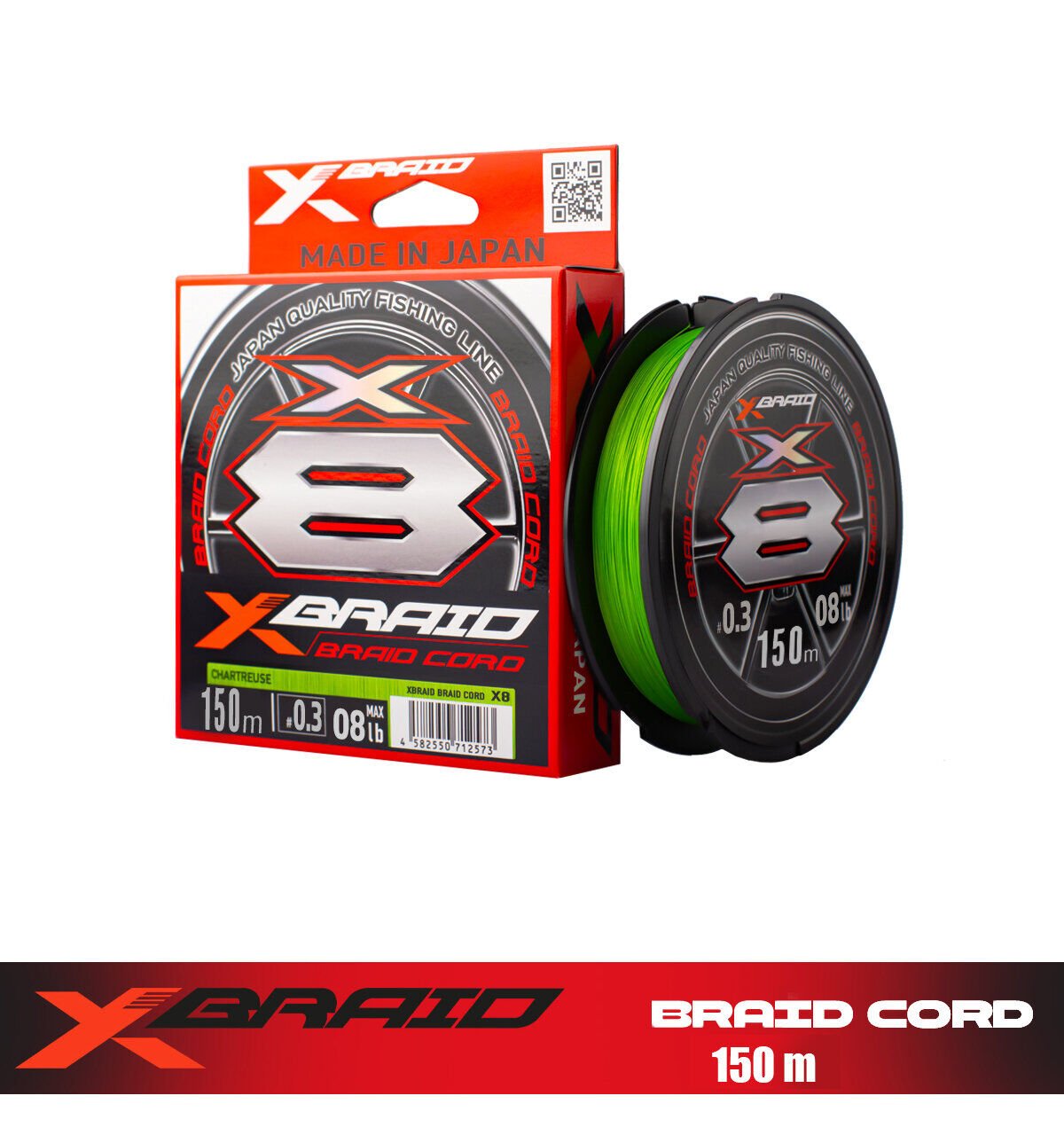 YGK X035 BRAID CORD PE X8 150M 3.6KG 0.09 FLUO GREEN