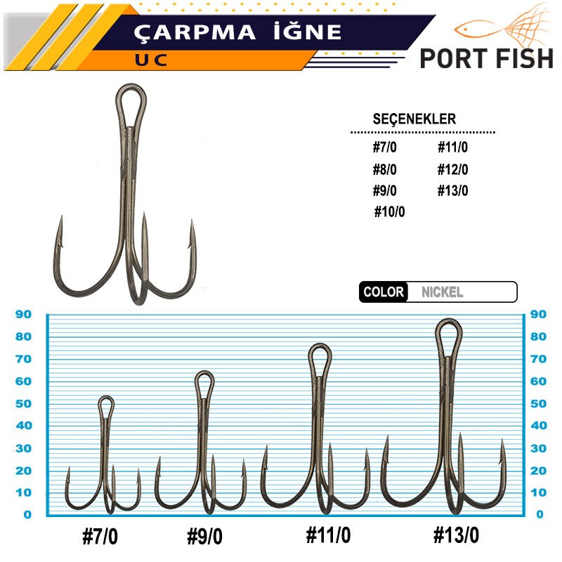 Portfish Üçlü Çarpma Nikel İğne 50 Adetli