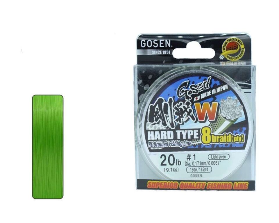 Gosen W8 Hard Type PE 8 Örgü Spin İp Misina 150mt Açık Yeşil Standart