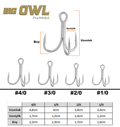 Fujin Big OWL Süper Anti-Rust Üçlü Kanca