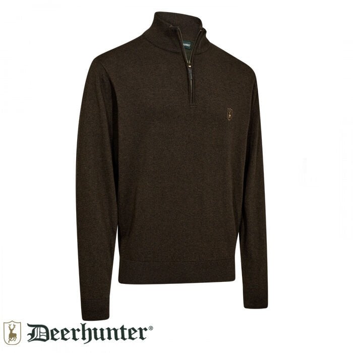 DEERHUNTER Harrington Fermuarlı Kahverengi Kazak XL