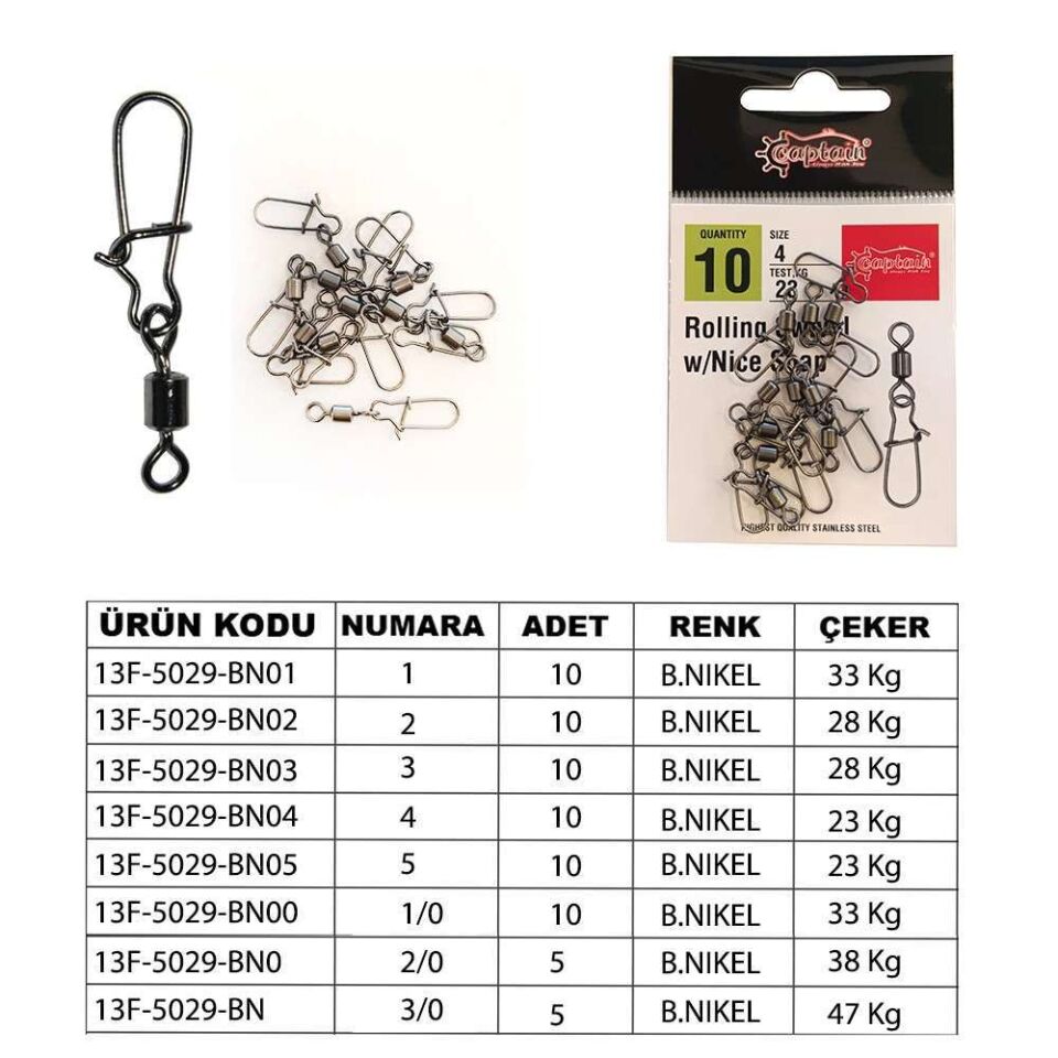 Captain 5029 Kilitli Klips Fast 10lu Paket Black Nikel