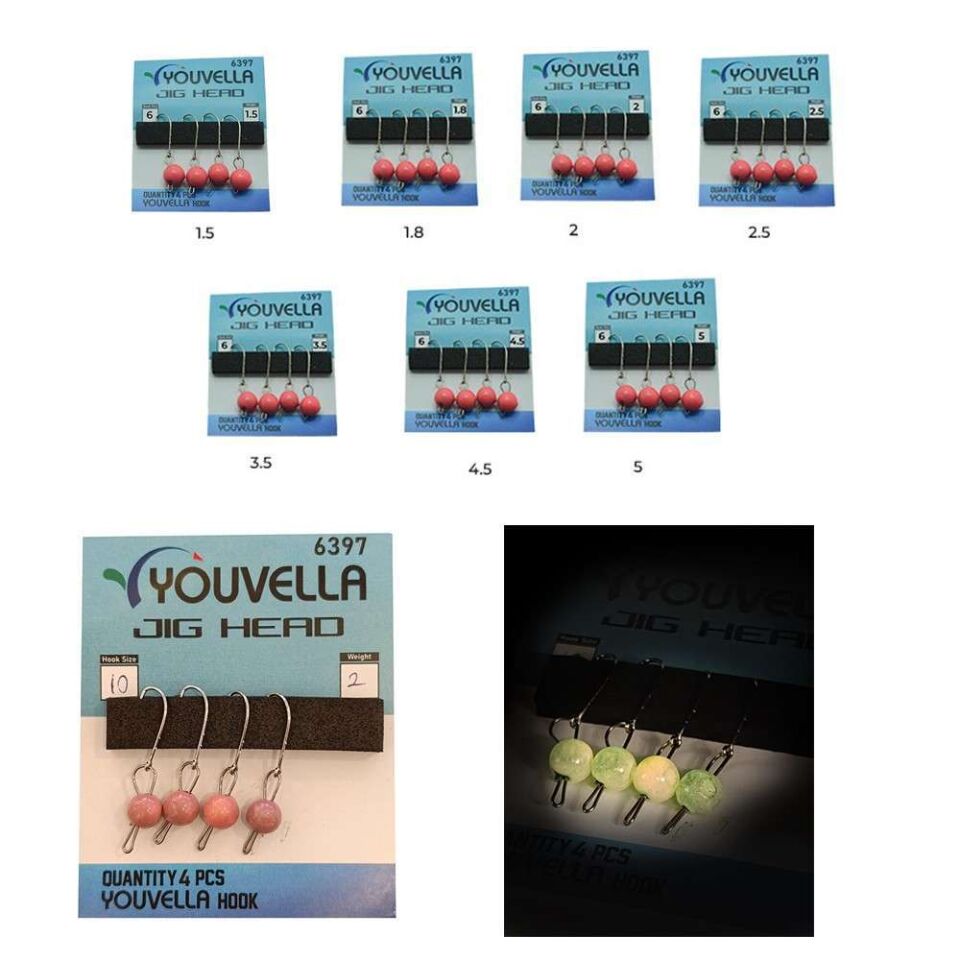 Youvella 6397 Mafsallı LRF Jig Head Pink Glow Head 4lü Paket