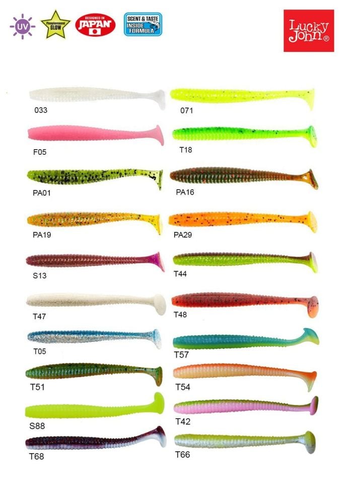 Lucky John S-Shad Tail 3.8'' (9.65 cm) 5P Silikon Yem