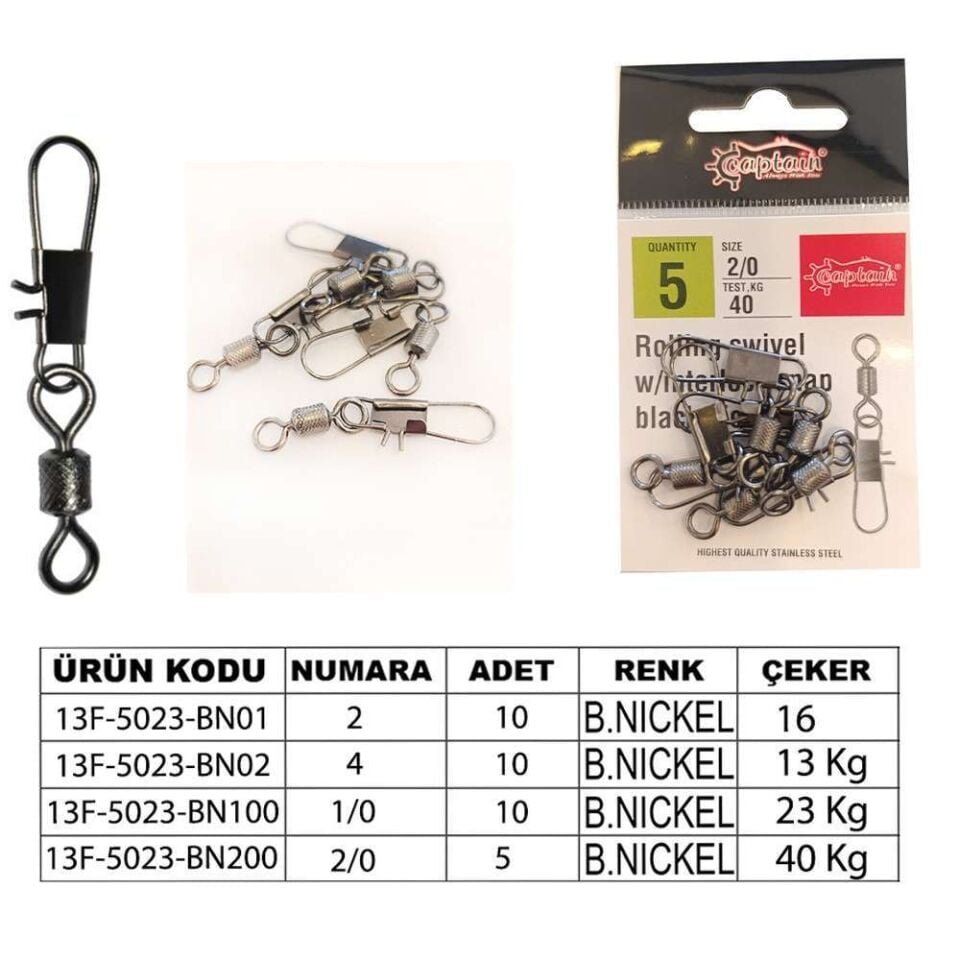 Captain 5023 Kilitli Klips İnox 10lu Paket Black Nikel