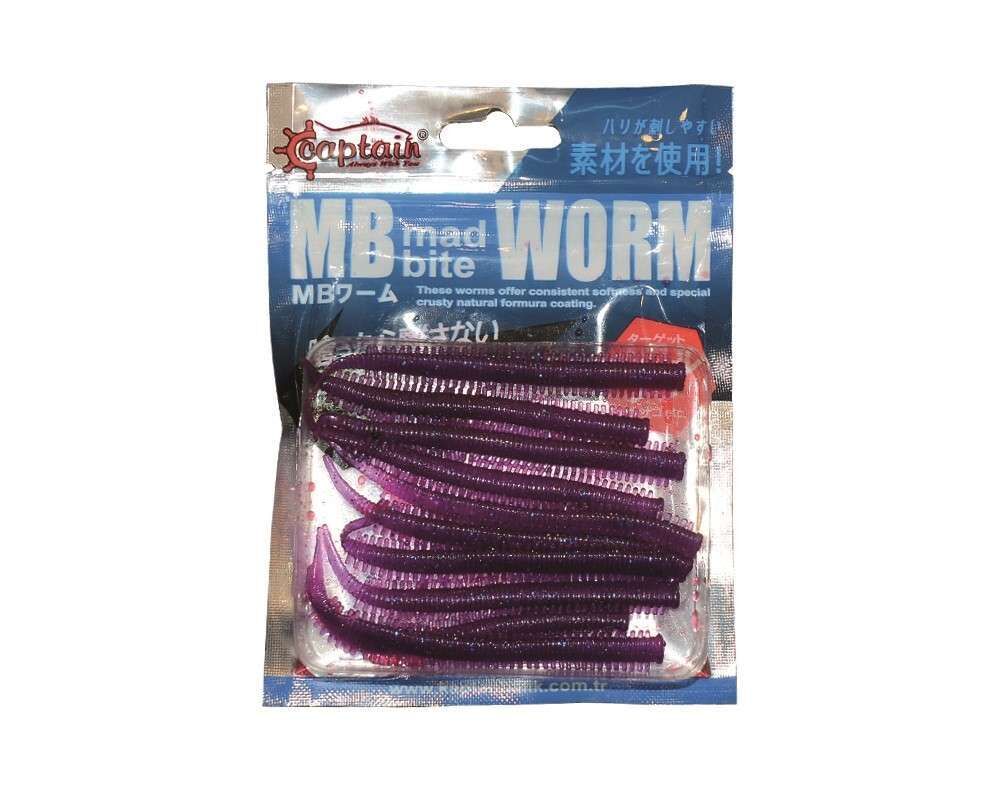 Captain 3523 Mad Bite Eart Worm 8cm Aromalı LRF Silikon Yem 10lu Set Mor