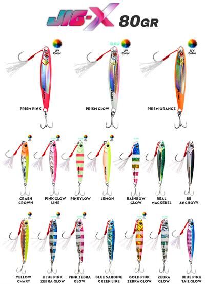 Fujin Jig-X 80gr Shore Jigging Jig Yem MT20 Gold Pink Zebra Glow