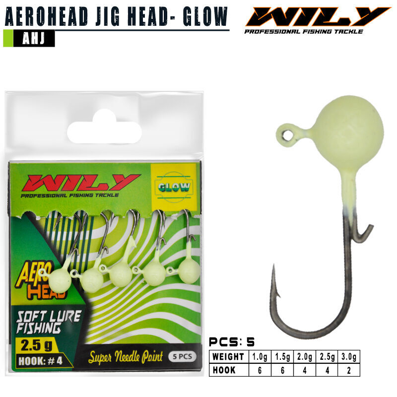 Wily Aero Head Jighead Glow