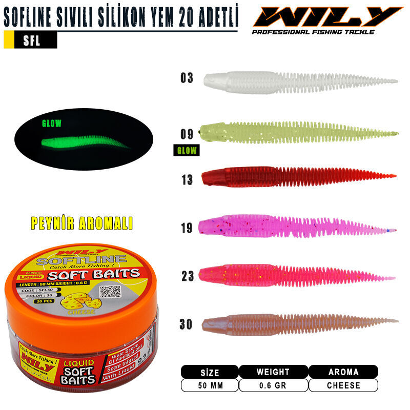 Wily Softline Sıvılı Silikon Yem  50 mm 20 Adetli