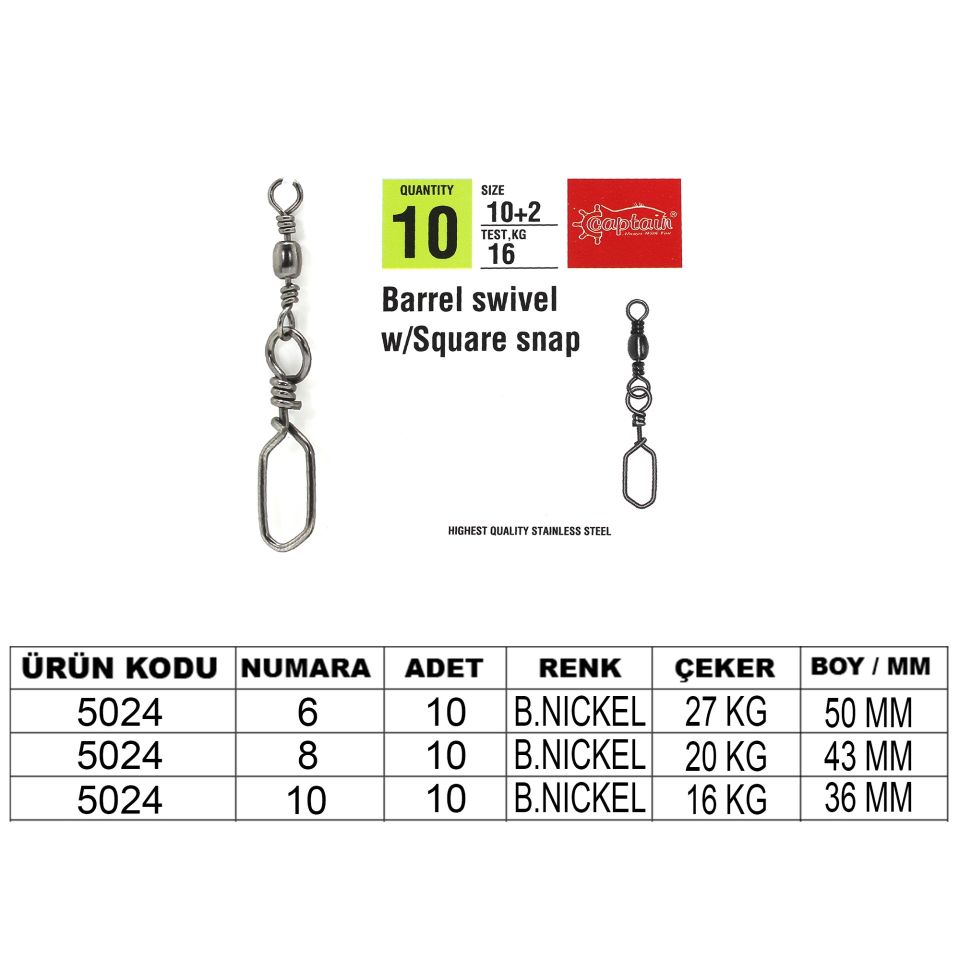 Captain 5024 Square Klips 10'lu Paket Black Nikel