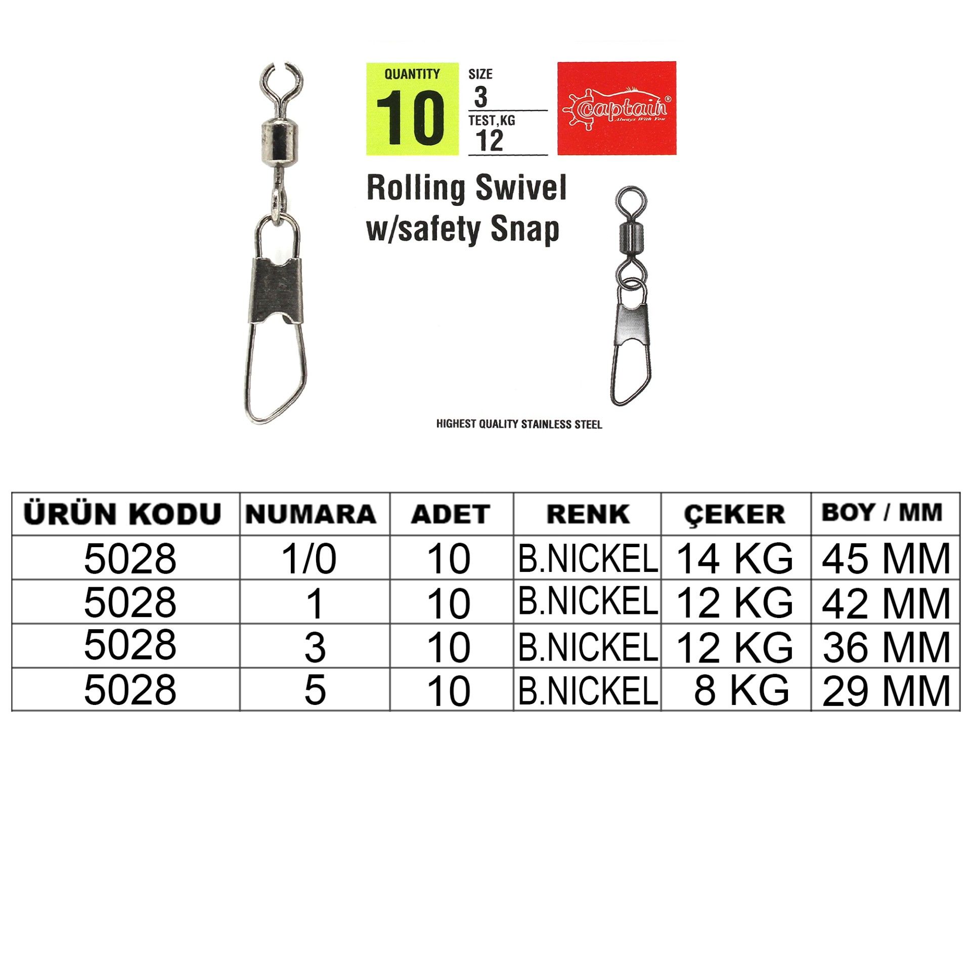 Captain 5028 Klips Safety 10'lu Paket Black Nikel