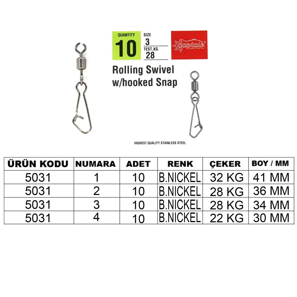 Captain 5031 Hoked Klips 10'lu Paket Black Nikel