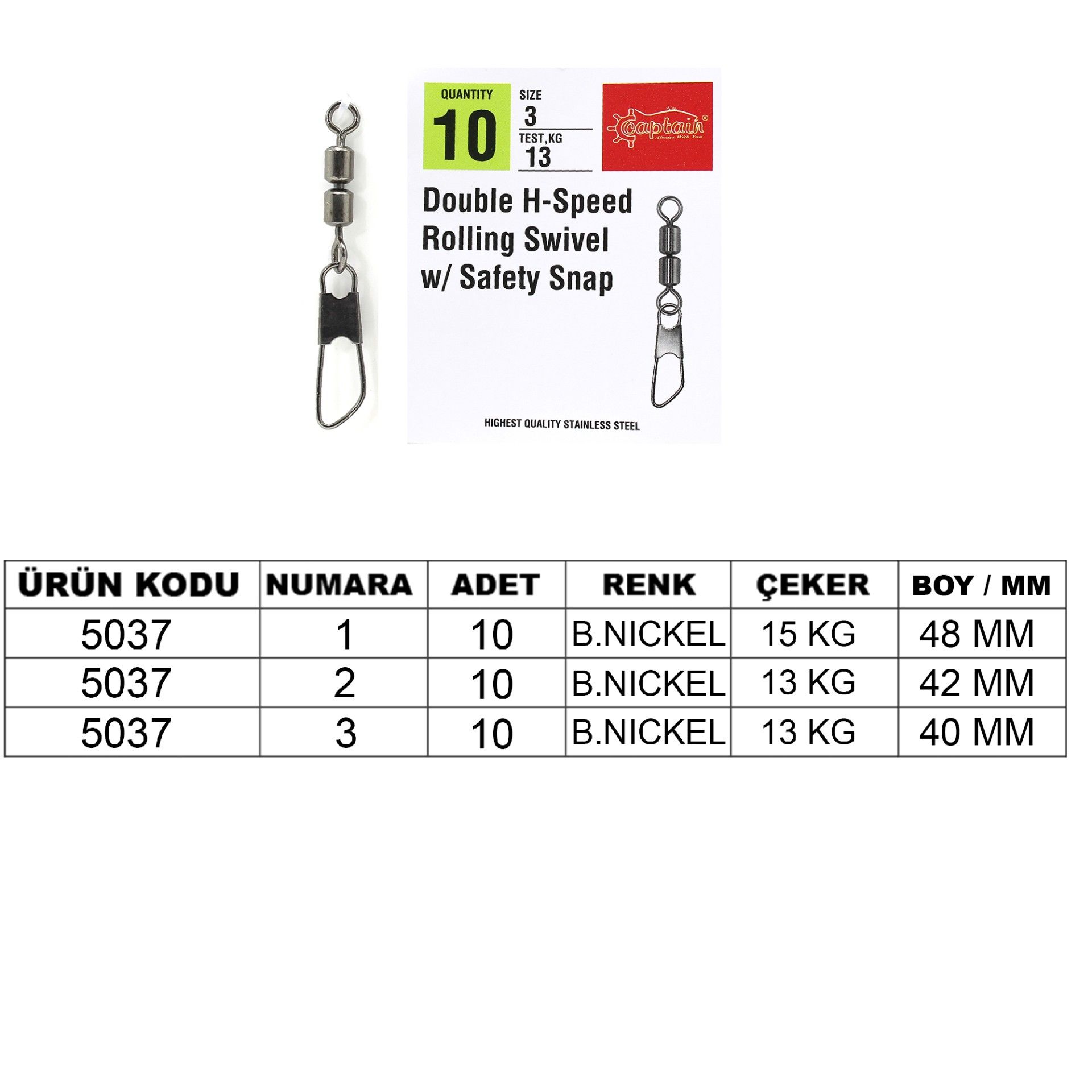 Captain 5037 Double Fırdöndülü Speed Klips 10'lu Paket Black Nikel