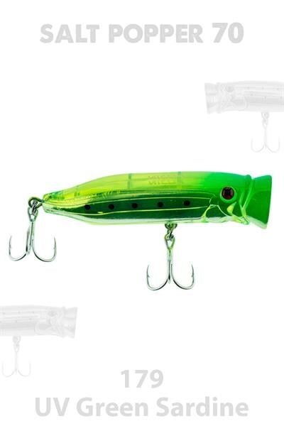 Fujin Salt Popper 70mm 9.5gr Su Üstü Maket Balık 179 UV Green Sardine
