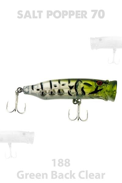 Fujin Salt Popper 70mm 9.5gr Su Üstü Maket Balık 188 Green Back Clear