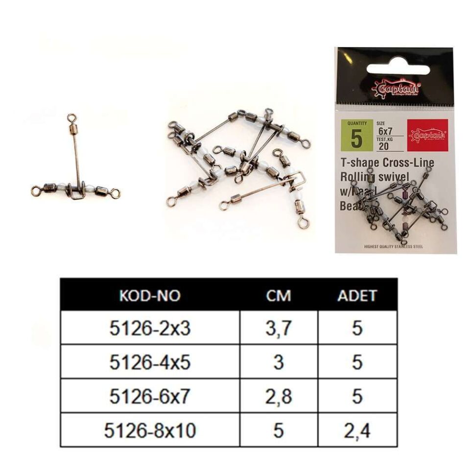 Captain 5126 Üçlü Uzun T Fırdöndü 5li Paket Black Nikel
